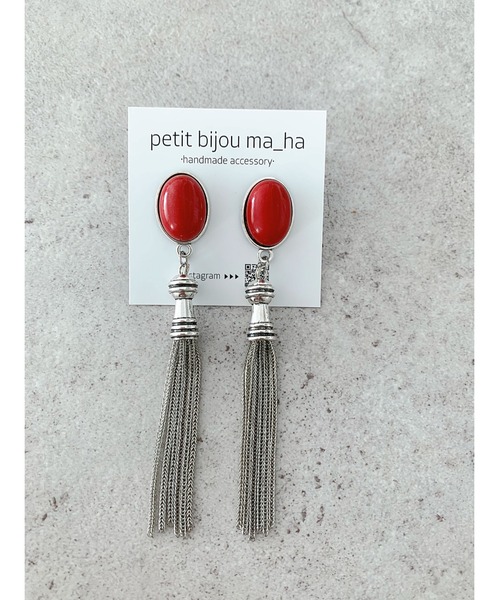 tone(トーン)の「【petit bijou_ma_ha】カボション×タッセルピアス(ピアス(両耳用)・レディース・ブラック/オレンジ/パープル/ブルー/レッド/グリーン系その他/ベージュ系その他・FREE)」の6枚目の写真