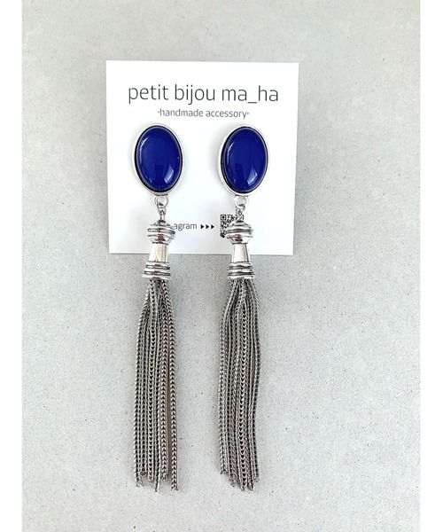 tone(トーン)の「【petit bijou_ma_ha】カボション×タッセルピアス(ピアス(両耳用)・レディース・ブラック/オレンジ/パープル/ブルー/レッド/グリーン系その他/ベージュ系その他・FREE)」の4枚目の写真