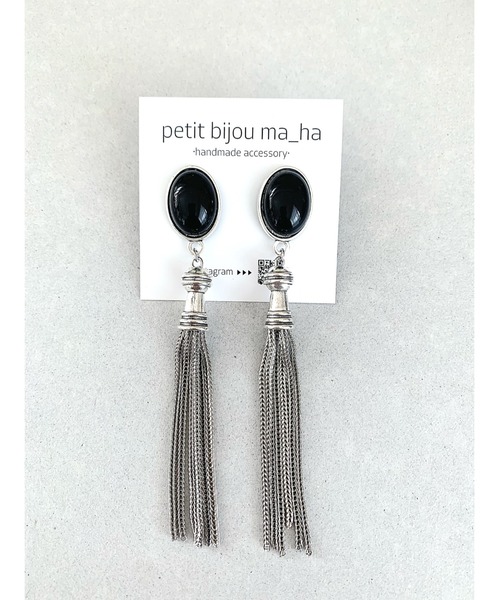 tone(トーン)の「【petit bijou_ma_ha】カボション×タッセルピアス(ピアス(両耳用)・レディース・ブラック/オレンジ/パープル/ブルー/レッド/グリーン系その他/ベージュ系その他・FREE)」の1枚目の写真