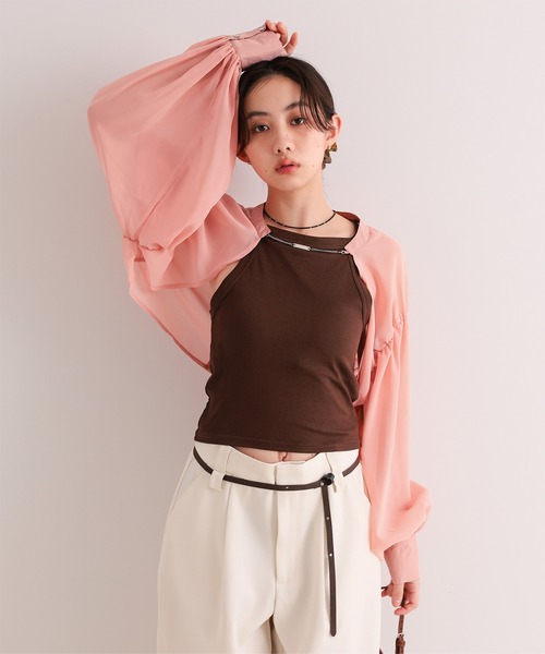 miette(ミエット)の「フロントチェーンボリュームスリーブシアーボレロ(カーディガン/ボレロ・レディース・オフホワイト/ピンク/ブルーグリーン/ブラック・FREE)」の1枚目の写真