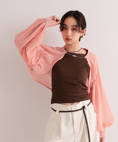miette(ミエット)の「フロントチェーンボリュームスリーブシアーボレロ(カーディガン/ボレロ・レディース・オフホワイト/ピンク/ブルーグリーン/ブラック・FREE)」の18枚目の写真