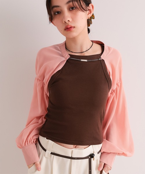 miette(ミエット)の「フロントチェーンボリュームスリーブシアーボレロ(カーディガン/ボレロ・レディース・オフホワイト/ピンク/ブルーグリーン/ブラック・FREE)」の21枚目の写真
