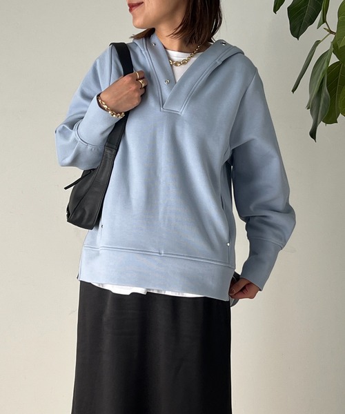 un dix cors(アンディコール)の「スキッパーフードニット(パーカー・レディース・グレイッシュベージュ/ブラック/ブルー・FREE)」の19枚目の写真