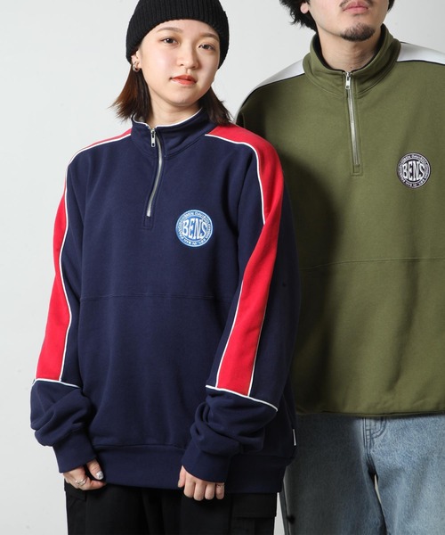 BEN DAVIS（ベンデイビス）の「【BEN DAVIS】 BD TRAINERS TOP / ハーフジップ 裏毛 スウェット（スウェット・メンズ・オートミール/オリーブ/ネイビー/ブラック・MEDIUM/LARGE/X-LARGE）」の8枚目の写真