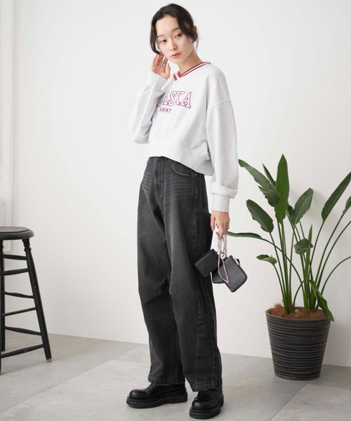 WEGO（ウィゴー）の「WEGO/Vネックラインリブショートスウェット（スウェット・レディース・ブルー/杢グレー/オフホワイト・FREE）」の5枚目の写真