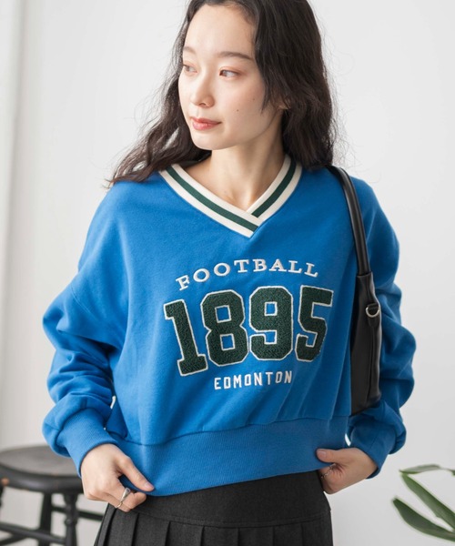 WEGO（ウィゴー）の「WEGO/Vネックラインリブショートスウェット（スウェット・レディース・ブルー/杢グレー/オフホワイト・FREE）」の13枚目の写真