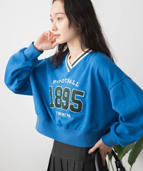 WEGO（ウィゴー）の「WEGO/Vネックラインリブショートスウェット（スウェット・レディース・ブルー/杢グレー/オフホワイト・FREE）」の14枚目の写真