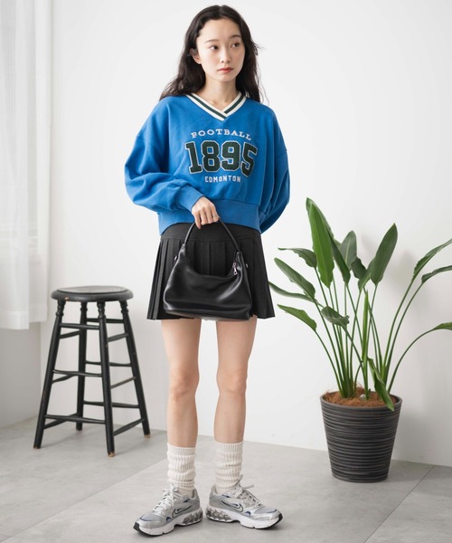 WEGO（ウィゴー）の「WEGO/Vネックラインリブショートスウェット（スウェット・レディース・ブルー/杢グレー/オフホワイト・FREE）」の16枚目の写真