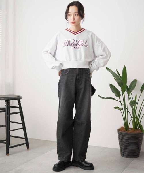 WEGO（ウィゴー）の「WEGO/Vネックラインリブショートスウェット（スウェット・レディース・ブルー/杢グレー/オフホワイト・FREE）」の12枚目の写真