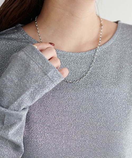 DISCOAT(ディスコート)の「ラメロングスリーブ(Tシャツ/カットソー・レディース・シルバー/チャコールグレー/サックスブルー・FREE)」の13枚目の写真