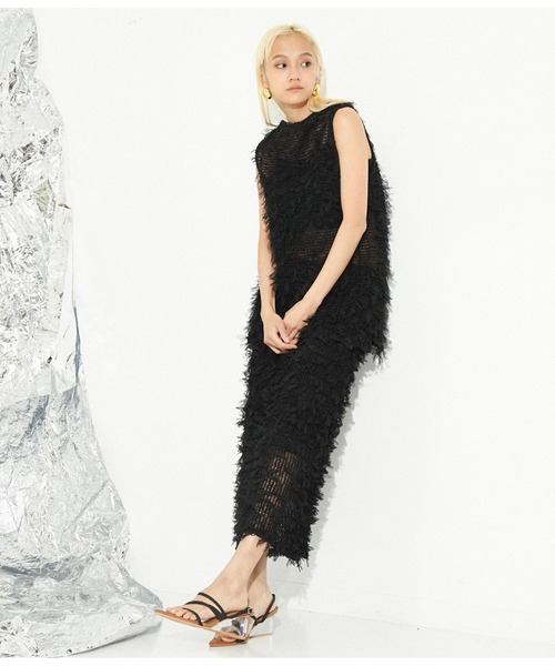 Settimissimo（セッティミッシモ）の「チュール フリンジ ジャガード ナロースカート タイトスカート（スカート・レディース・アイボリー/ブラック・M）」の12枚目の写真