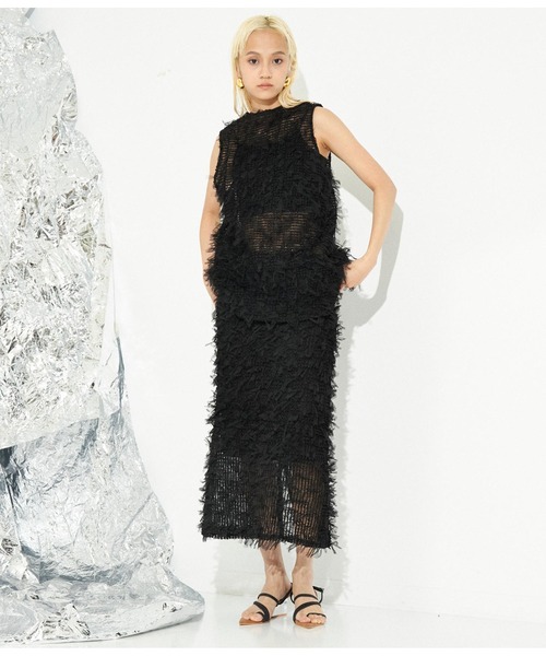 Settimissimo（セッティミッシモ）の「チュール フリンジ ジャガード ナロースカート タイトスカート（スカート・レディース・アイボリー/ブラック・M）」の8枚目の写真