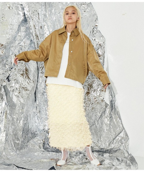 Settimissimo（セッティミッシモ）の「チュール フリンジ ジャガード ナロースカート タイトスカート（スカート・レディース・アイボリー/ブラック・M）」の5枚目の写真