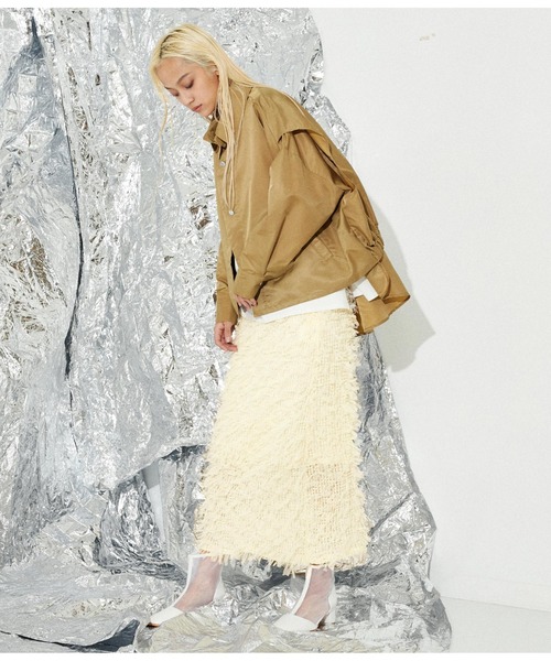 Settimissimo（セッティミッシモ）の「チュール フリンジ ジャガード ナロースカート タイトスカート（スカート・レディース・アイボリー/ブラック・M）」の6枚目の写真