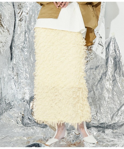 Settimissimo（セッティミッシモ）の「チュール フリンジ ジャガード ナロースカート タイトスカート（スカート・レディース・アイボリー/ブラック・M）」の3枚目の写真