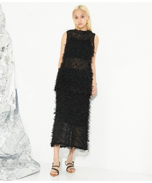 Settimissimo（セッティミッシモ）の「チュール フリンジ ジャガード ナロースカート タイトスカート（スカート・レディース・アイボリー/ブラック・M）」の9枚目の写真