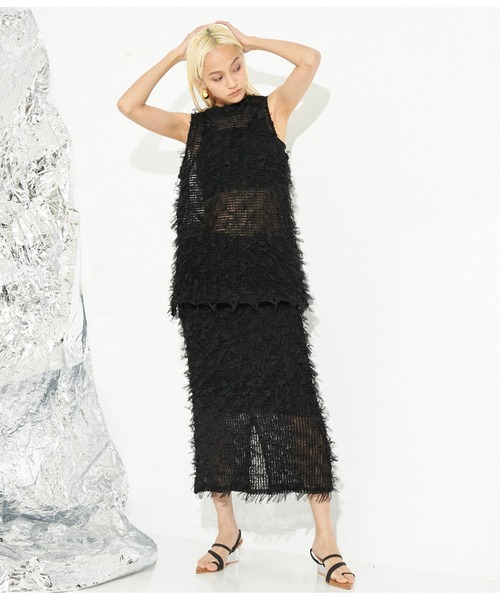 Settimissimo（セッティミッシモ）の「チュール フリンジ ジャガード ナロースカート タイトスカート（スカート・レディース・アイボリー/ブラック・M）」の10枚目の写真