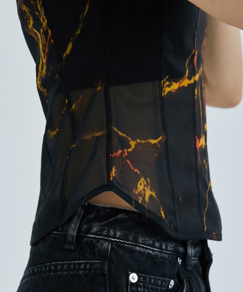 JOHN LAWRENCE SULLIVAN（ジョンローレンスサリバン）の「【JOHN LAWRENCE SULLIVAN/ジョンローレンスサリバン】ALLオーバープリントシースルービスチェTEE（Tシャツ/カットソー・レディース・ブラック・FREE）」の3枚目の写真