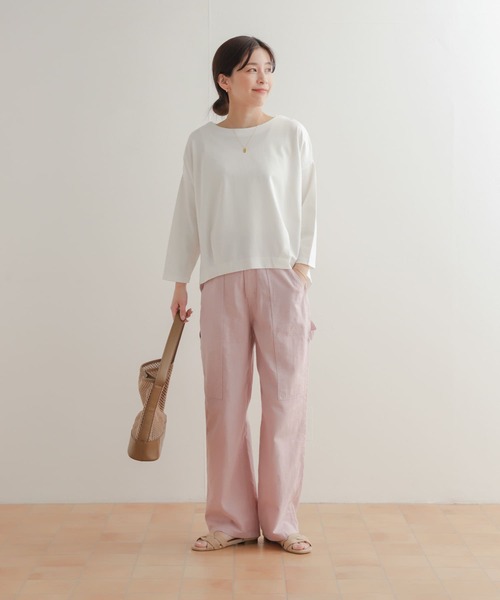 URBAN RESEARCH DOORS（アーバンリサーチドアーズ）の「コットンバックタック7分袖プルオーバー（Tシャツ/カットソー・レディース・ネイビー/ホワイト系その他/ピンク/オフホワイト・MEDIUM）」の9枚目の写真