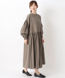 袖ギャザー切替 ワンピース