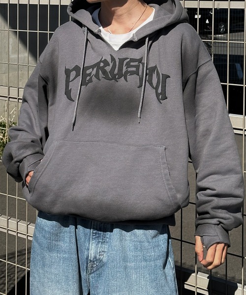 Perushu（ペルーシュ）の「ユーズドライク立体プリントフーディー（パーカー・メンズ・杢グレー/ブラック/チャコールグレー・LARGE/MEDIUM）」の9枚目の写真