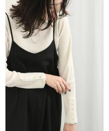 Samansa Mos2 blue | ◎袖口ボタンリブニットプルオーバー(ニット/セーター)