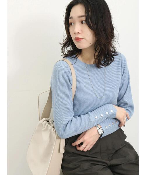 Samansa Mos2 blue（サマンサモスモスブルー）の「◎袖口ボタンリブニットプルオーバー（ニット/セーター・レディース・キナリ/ブルー/グレー・F）」の10枚目の写真