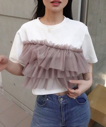 CORNERS | チュールフリルドッキングTシャツ(Tシャツ/カットソー)