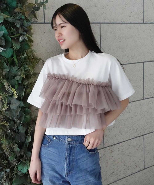 CORNERS(コーナーズ)の「チュールフリルドッキングTシャツ(Tシャツ/カットソー・レディース・ホワイト×ブラック/ホワイト系その他/ブラック×ホワイト/ブラック×グレー・M)」の9枚目の写真