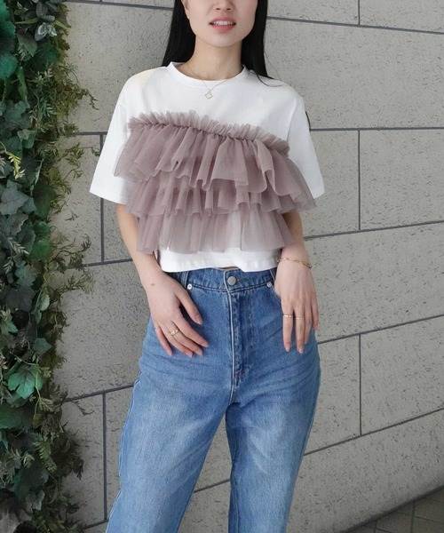 CORNERS(コーナーズ)の「チュールフリルドッキングTシャツ(Tシャツ/カットソー・レディース・ホワイト×ブラック/ホワイト系その他/ブラック×ホワイト/ブラック×グレー・M)」の14枚目の写真