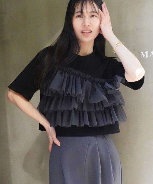 CORNERS(コーナーズ)の「チュールフリルドッキングTシャツ(Tシャツ/カットソー・レディース・ホワイト×ブラック/ホワイト系その他/ブラック×ホワイト/ブラック×グレー・M)」の16枚目の写真