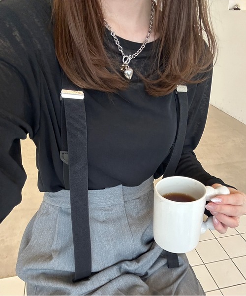 regleam ハイウェストパンツ ブラック サスペンダー付き スラックス パンツ High Waist Suspender Pants / ハイウエスト