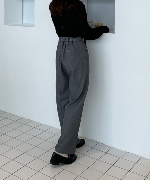 セール】サスペンダー付きハイウエストスラックスパンツ