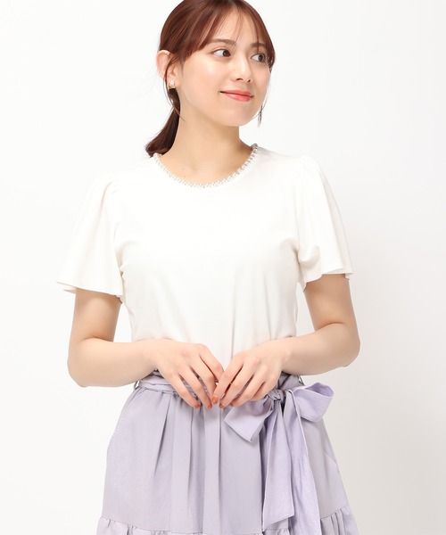 MISCH MASCH(ミッシュマッシュ)の「■2024春夏新作■パールトリミングTシャツ/MM418201(Tシャツ/カットソー・レディース・ブルー/ブラック/ピンク/ホワイト・フリ-)」の2枚目の写真