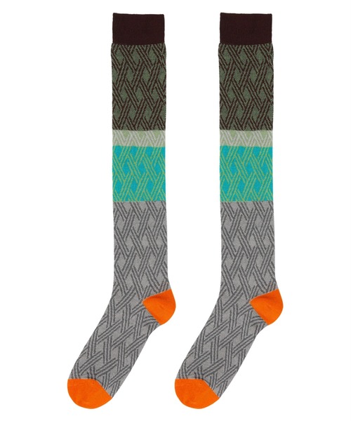 JNBY(ジェーエヌビーワイ)の「Color-block Diamond Lattice Cotton-blend Socks(ソックス/靴下・レディース・グリーン系その他5/ブルー系その他4・ONE SIZE)」の1枚目の写真
