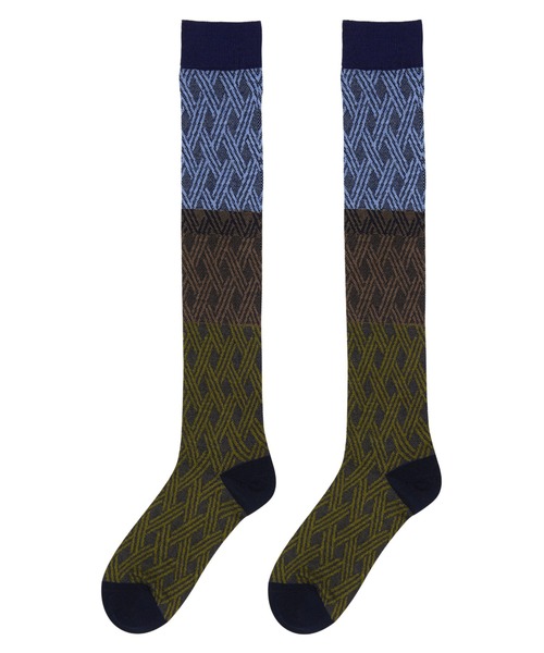 JNBY(ジェーエヌビーワイ)の「Color-block Diamond Lattice Cotton-blend Socks(ソックス/靴下・レディース・グリーン系その他5/ブルー系その他4・ONE SIZE)」の2枚目の写真