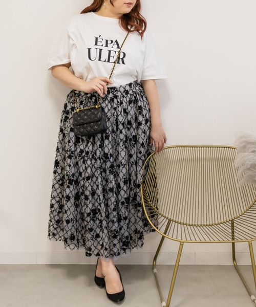 CLETTE(クレット)の「花柄チュールスカート(スカート・レディース・アイボリー/グレー・4L/3L/LL)」の10枚目の写真