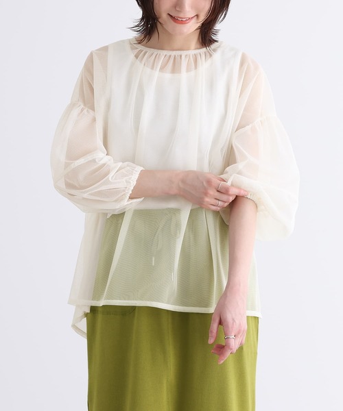 n'OrLABEL(ノアールレーベル)の「【廃盤】『ランタンスリーブシアーチュールカットソー』(Tシャツ/カットソー・レディース・アイボリー/ブラック・FREE)」の3枚目の写真