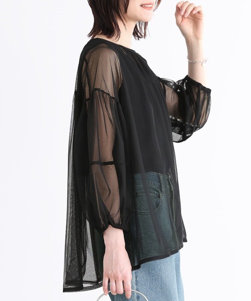 n'OrLABEL(ノアールレーベル)の「【廃盤】『ランタンスリーブシアーチュールカットソー』(Tシャツ/カットソー・レディース・アイボリー/ブラック・FREE)」の8枚目の写真