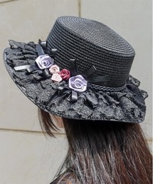 axes femme | 巻き薔薇レース雑材カンカン帽(ハット)
