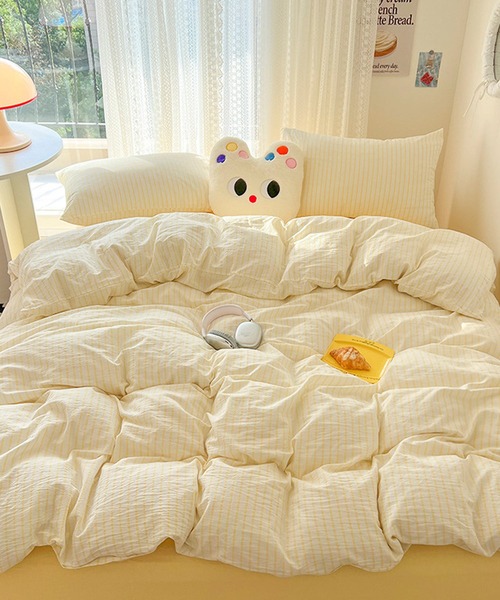 VIBGYOR(ヴィブジョー)の「【 somni / ソニ 】 ストライプ シングル ベッドカバー 枕カバー 寝具3点セット(寝具・レディース・イエロー/パープル/ピンク/ライトグリーン/レモンイエロー/ライトブルー/ブラック・FREE)」の7枚目の写真