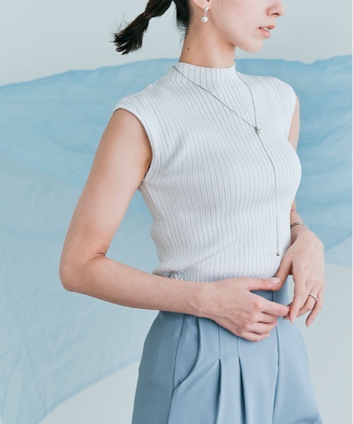 kirakiraShop（キラキラショップ）の「フレンチ スリーブ サマー リブ ニット（ニット/セーター・レディース・ホワイト/ライトグレー/ブラック/アイボリー/モカ・M/L）」の6枚目の写真