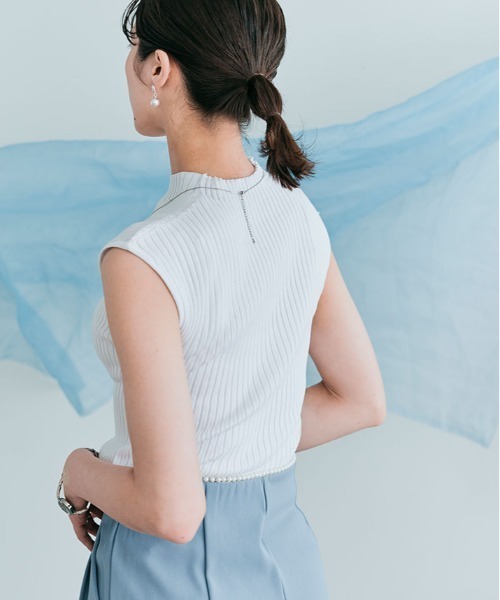 kirakiraShop（キラキラショップ）の「フレンチ スリーブ サマー リブ ニット（ニット/セーター・レディース・ホワイト/ライトグレー/ブラック/アイボリー/モカ・M/L）」の8枚目の写真