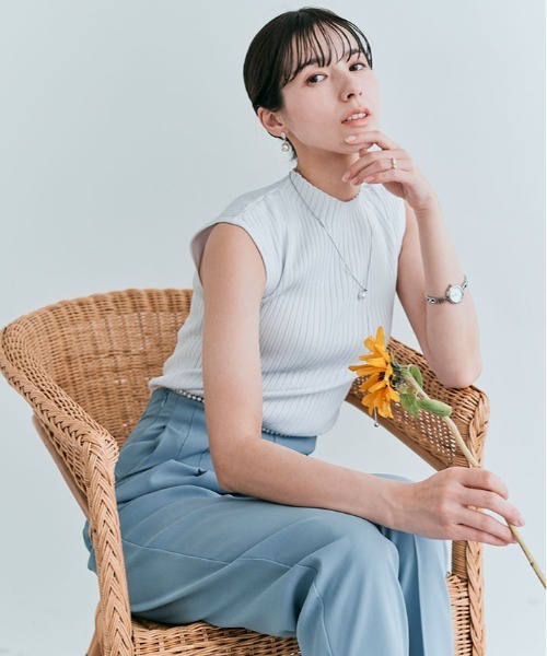 kirakiraShop（キラキラショップ）の「フレンチ スリーブ サマー リブ ニット（ニット/セーター・レディース・ホワイト/ライトグレー/ブラック/アイボリー/モカ・M/L）」の9枚目の写真