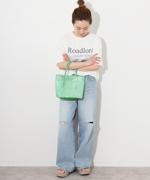 JOURNAL STANDARD relume(ジャーナルスタンダード レリューム)の「RELUME メルカドバッグ(かごバッグ・レディース・ブラック/ホワイト/グリーン・FREE)」の6枚目の写真