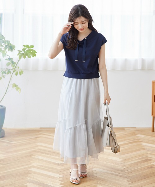 12Twelve Agenda(トゥエルブ アジェンダ)の「フード風フレンチスリーブカットソープルオーバー(Tシャツ/カットソー・レディース・ブルー/アイボリー/ネイビー/オフホワイト・M)」の10枚目の写真