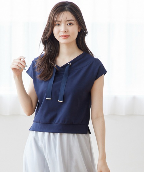 12Twelve Agenda(トゥエルブ アジェンダ)の「フード風フレンチスリーブカットソープルオーバー(Tシャツ/カットソー・レディース・ブルー/アイボリー/ネイビー/オフホワイト・M)」の6枚目の写真