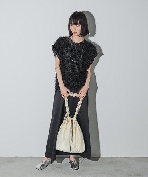 Shelly island（シェリーアイランド）の「ギャザーハンドルショルダーBAG（ショルダーバッグ・レディース・アイボリー/ブラック/グレー・FREE）」の13枚目の写真