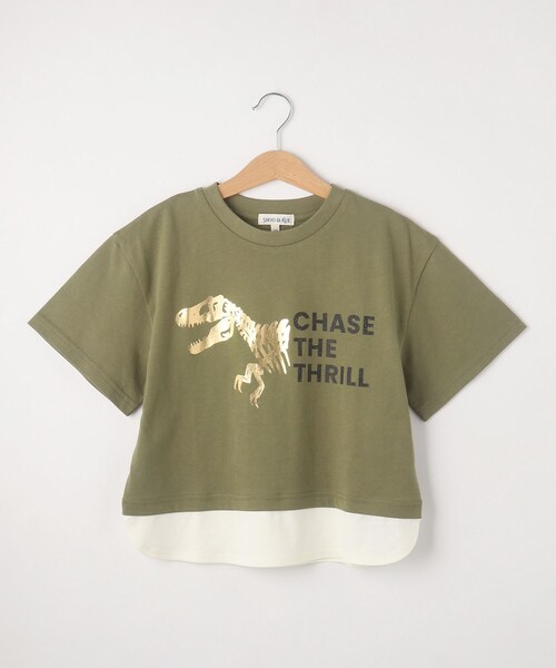 SHOO・LA・RUE(シューラルー)の「◆【110-140cm】裾レイヤード箔プリントTシャツ(Tシャツ/カットソー・キッズ・オフホワイト/ブラック/カーキ/ブルー系その他・11/14/13/12)」の3枚目の写真