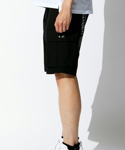 K-3B カーゴショートパンツ ブラック 106S_AG 4WAYストレッチ グラフィックカーゴショーツ (ブラック